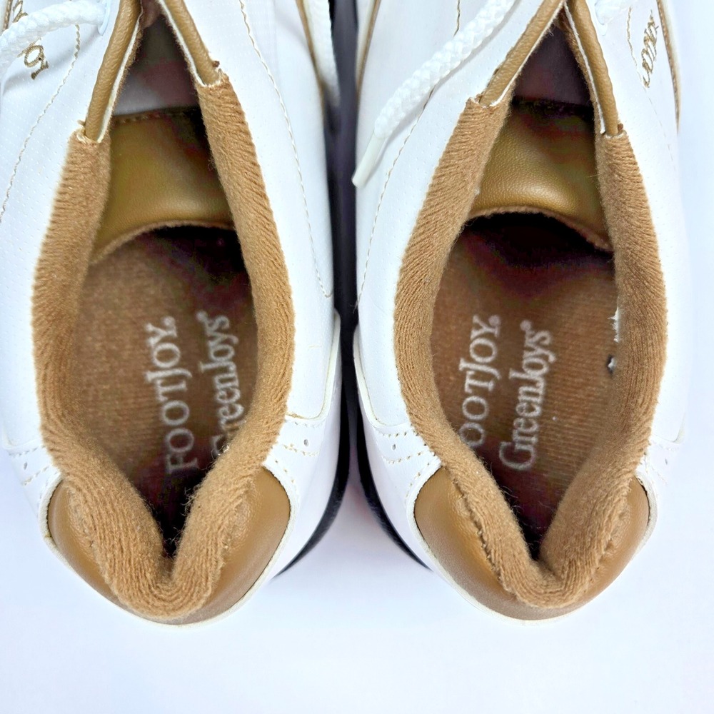 Footjoy Golf Shoes Mens Size 7 Contour Soft Spikes 48762 White Brown Comfort - Picture 7 of 10